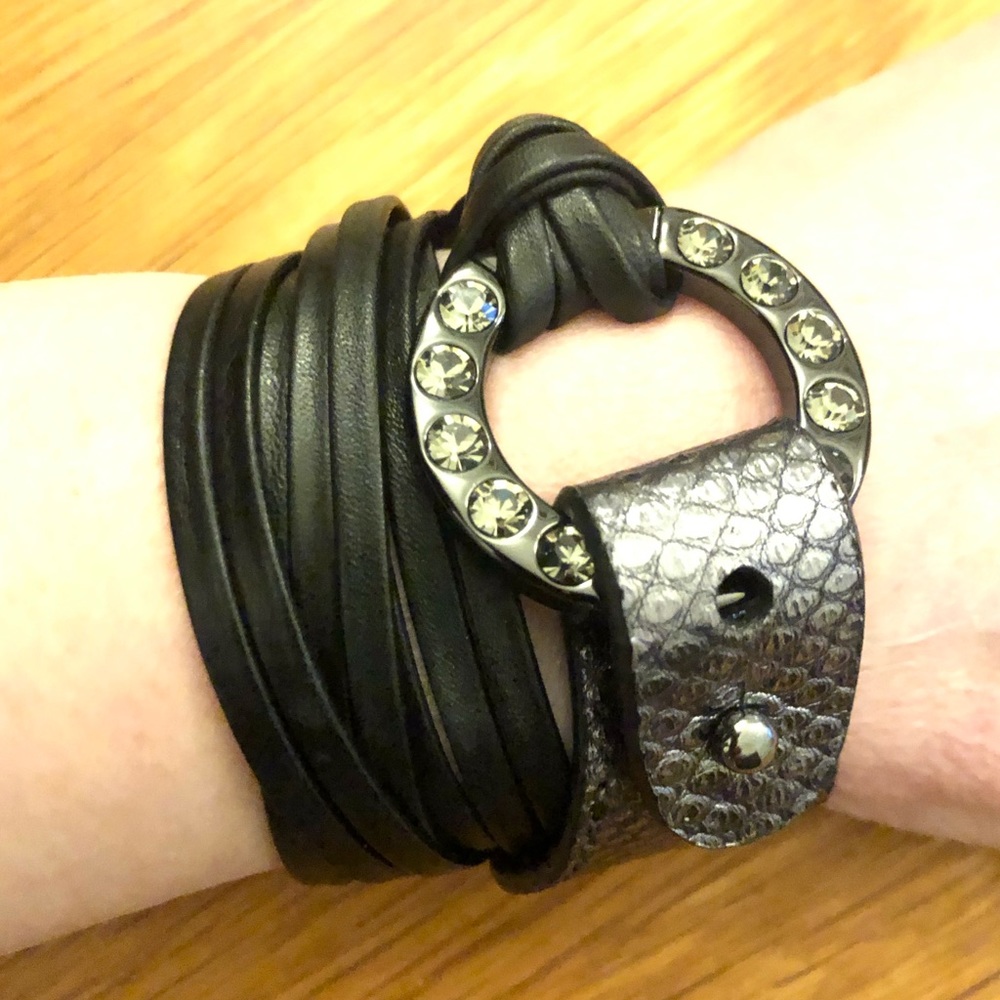 Roberto Mantellassi black leather double wrap bracelet
